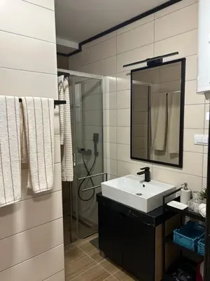 a bathroom with a sink and a shower at Apartman Nikolic 418 in Kopaonik