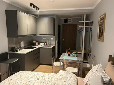 a small kitchen with a table and chairs in a room at Apartman Nikolic 418 in Kopaonik