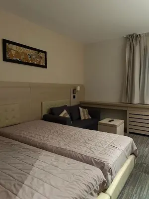 a hotel room with a bed and a couch at Konaci Sun in Kopaonik