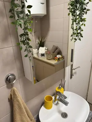 a bathroom with a sink and a mirror at SpaNish FoROOM 1 in Niš