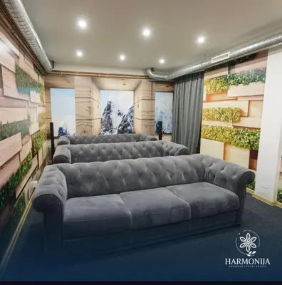 a living room with a large couch in it at DZAT apartman, Harmonija Hotel in Kopaonik