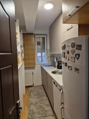 a kitchen with a refrigerator and a sink at City Notes apartment in Niš