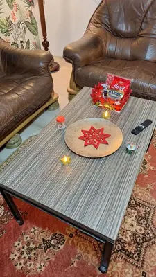 a coffee table in a living room with at Play Apartments in Paraćin
