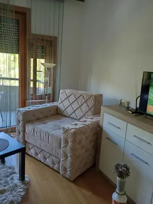a living room with a couch and a television at apartman Nevena in Vrnjačka Banja