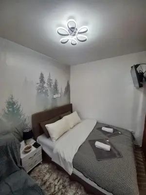 a bedroom with a bed and a ceiling fan at Planinski san in Kopaonik