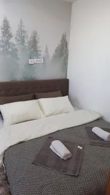 a bedroom with two beds with towels on them at Planinski san in Kopaonik
