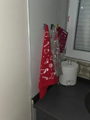a bathroom with two red towels and a toilet at Warm nest in Kraljevo