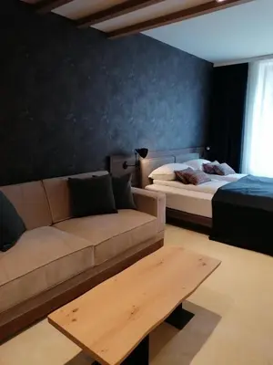 a living room with a couch and a bed at Woodside 323 Kopaonik011 in Kopaonik