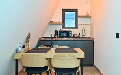 a kitchen with a table and chairs in a kitchen at Tara mountain house Kopaonik in Kopaonik