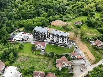 an aerial view of a house with a yard at Panoramic Nest in Vrnjačka Banja