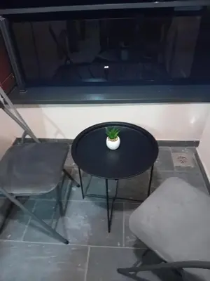 a small table with two chairs and a plant on it at Apartman Đorđevic in Vrnjačka Banja