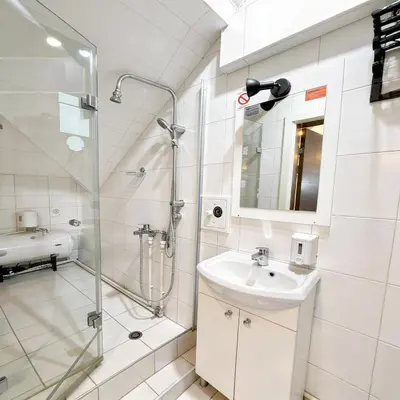 a bathroom with a shower and a sink at Hedonia Luxury Rooms in Pirot