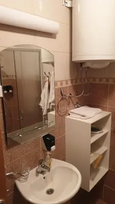 a bathroom with a sink and a mirror at Zoned spa aparman in Kopaonik