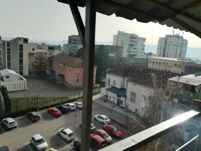 a view from a window of a parking lot at Mala Sirena in Pirot
