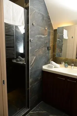 a bathroom with a shower and a sink at Deluxe Studio 19, Kula, Konaci, Kopaonik