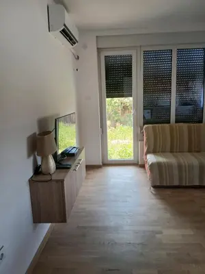 a living room with a couch and a television at Studio Carina in Soko Banja