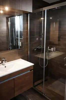 a bathroom with a shower and a sink at Blue Sky in Bukorovac