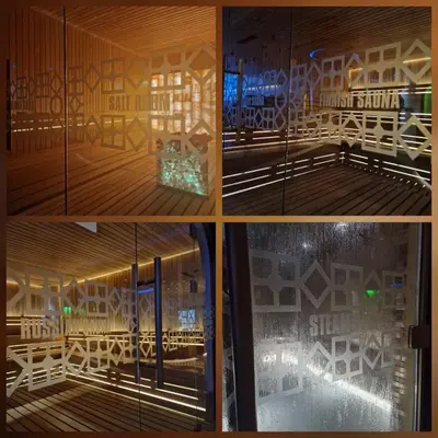 four different views of a room with a window at Planet Residence Deluxe Wellnes & Spa Apartment in Niš