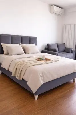 a large bed in a room with a couch at Planet Residence Deluxe Wellnes & Spa Apartment in Niš