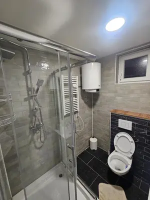 a bathroom with a shower and a toilet at Winter Tale in Kopaonik