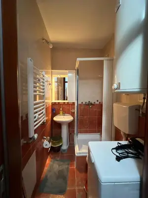 a bathroom with a toilet sink and a shower at Apartman Irena in Niš