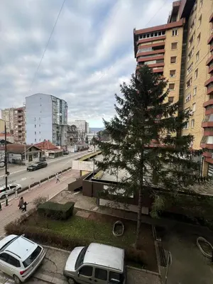 a city with cars parked next to a tree at Apartman Irena in Niš
