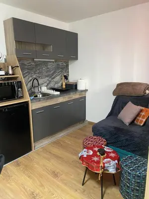 a small kitchen with a bed and a sink at ChiaraKop in Kopaonik
