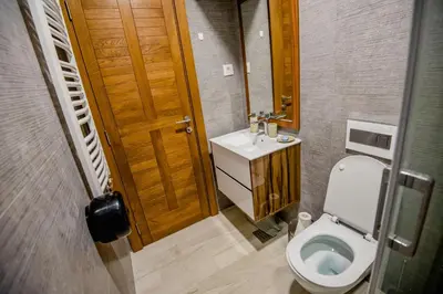 a small bathroom with a toilet and a sink at Apartman B24 Vidik Residence in Kopaonik