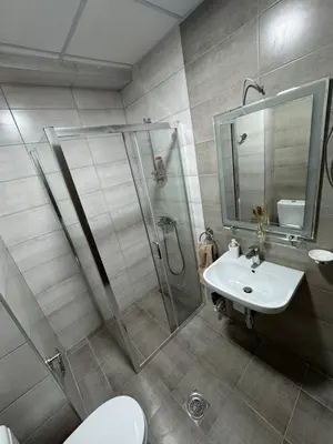 a bathroom with a shower and a sink and a toilet at Apartman Vera in Trnava
