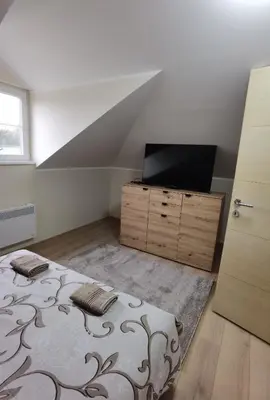 a bedroom with a bed and a tv on a dresser at Apartman Danica in Vrnjačka Banja