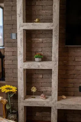 a shelf in a brick wall with a plant on it at Ryo Golden Imperial 2 in Kruševac