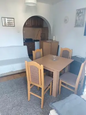 a room with a table and chairs and a bed at Apartman Javor in Vrnjačka Banja
