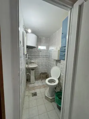 a bathroom with a toilet and a sink at Airport, Belgrade, 1 bedroom, 1 living room in Bukorovac