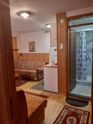 a living room with a couch and a table at Vila Paraglajder in Kopaonik