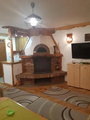 a living room with a fireplace and a television at Vila Paraglajder in Kopaonik