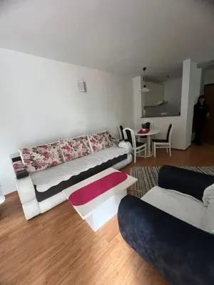 a room with a bed and a couch and a table at Apartmani Vrnjacka Banja 7 in Vrnjačka Banja