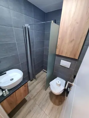 a bathroom with a toilet and a sink and a shower at Mountain Soul - Residence Hill in Kopaonik