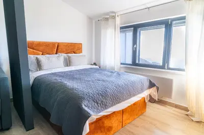 a bedroom with a large bed and a window at Hillview B117 in Kopaonik