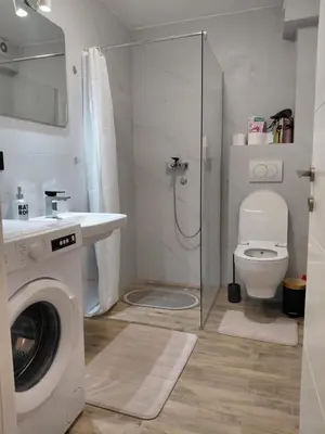 a bathroom with a shower and a toilet and a sink at DragonVB in Vrnjačka Banja