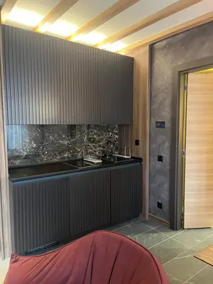 a kitchen with a sink and a counter top at Centar slope apartman in Kopaonik