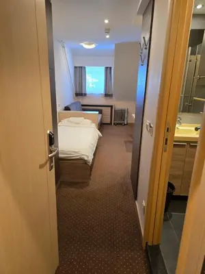 a hotel room with a bed and a bathroom at Cetar slope 2 apartman in Kopaonik