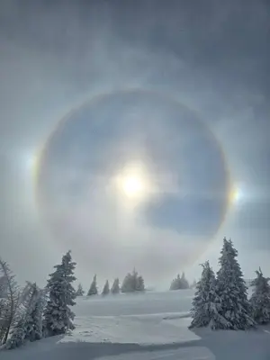 a circle in the sky over a field with trees at Centar slope 3 apartman in Kopaonik