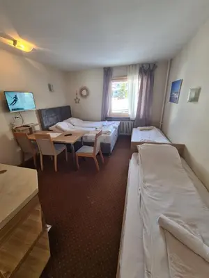 a room with a bed and a table and chairs at Centar slope 4 apartman in Kopaonik