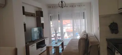 a living room with a couch and a television at Apartman CiricMDV in Vrnjci