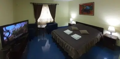 a bedroom with a bed and a flat screen tv at Smeštaj Franica in Kuršumlija