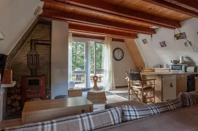 a living room with a couch and a table at Holiday Cottage Pedja in Kopaonik