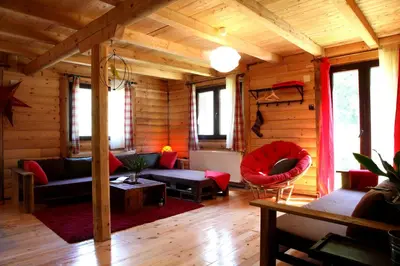 a living room with wooden walls and wooden floors at Šum Apartmani - Stara planina in Crni Vrh