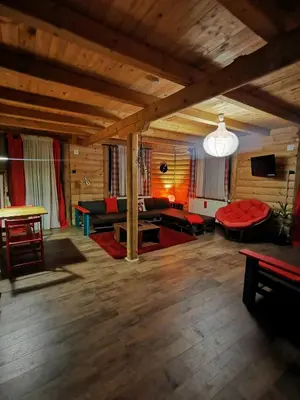 a living room with a couch and a table at Šum Apartmani - Stara planina in Crni Vrh