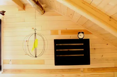 a room with a wall with a clock and a pendulum at Šum Apartmani - Stara planina in Crni Vrh