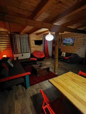 a living room with a couch and a table at Šum Apartmani - Stara planina in Crni Vrh